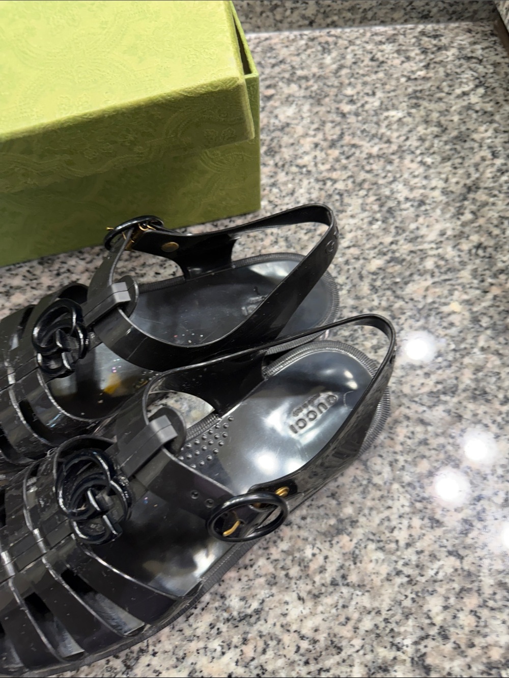 Gucci Black Jelly Woven Slingback Sandals with Interlocking G - Picture 3 of 8